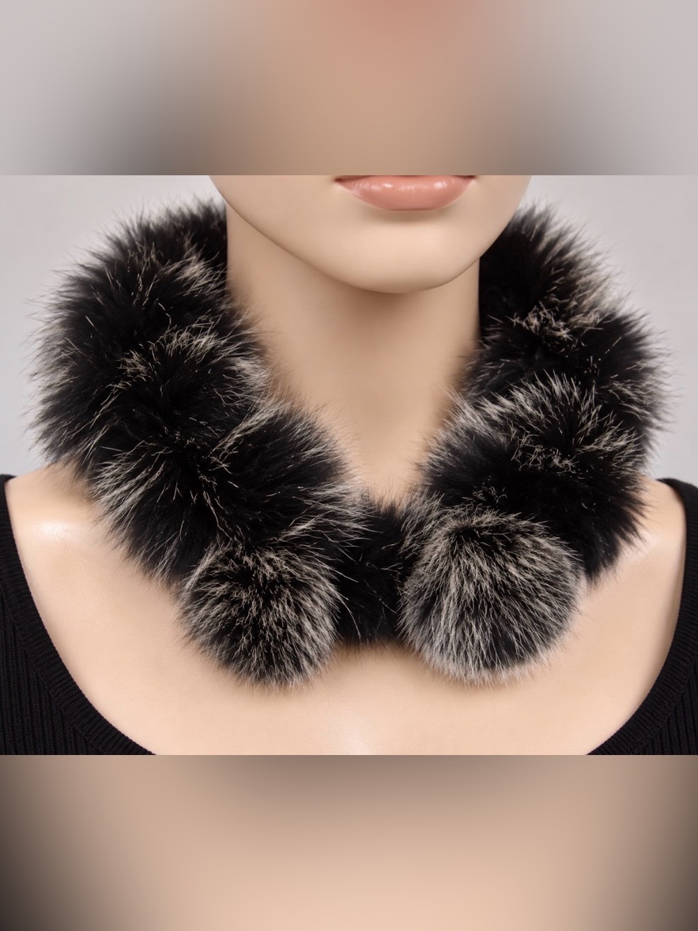 Plush Black Faux Fur Pom-Pom Neck Warmer